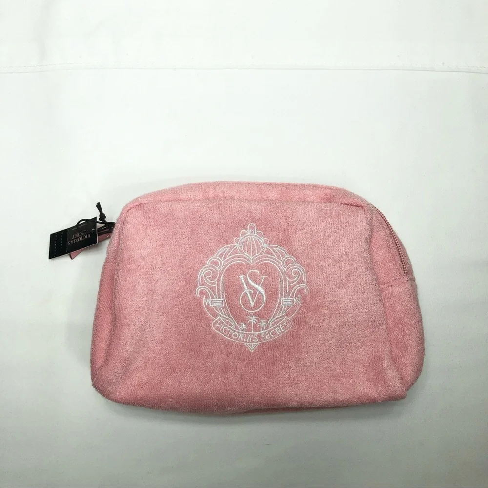 Victoria's Secret Terry Monogram Pink Cosmetic Make-up Bag Headband & Scrunchie